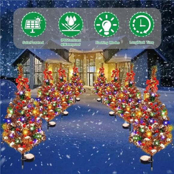 2PCS Solar Christmas Tree Lights Decor Outdoor, Xmas Tree Solar Powered - Picture 6 of 7